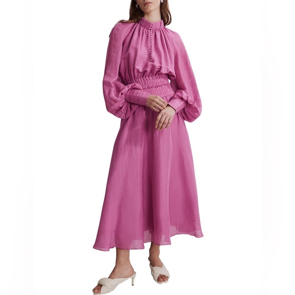Country Road Dresses & Skirts - COUNTRY ROAD Linen Gathered Detail Long Sleeve Midi Dress